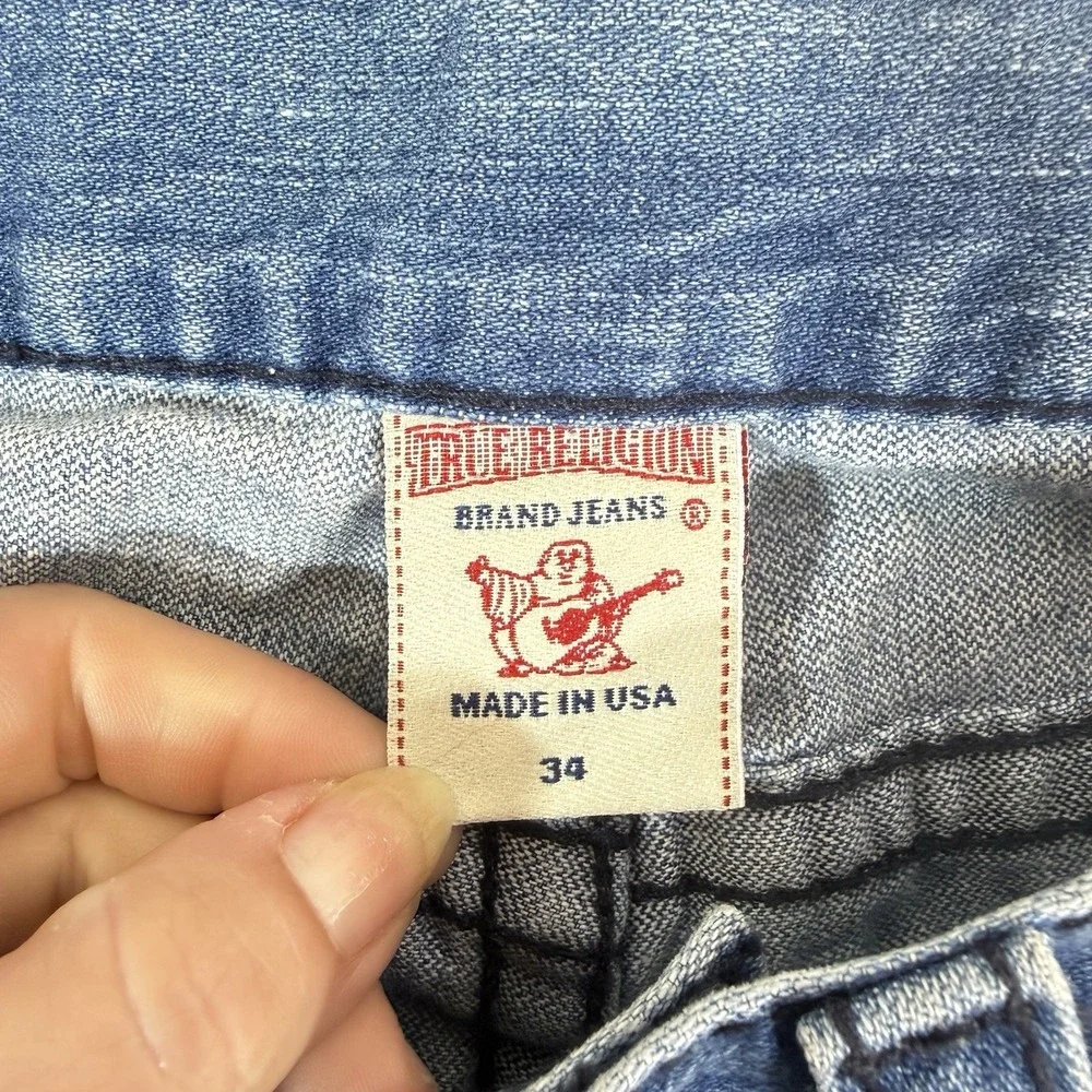 Vtg True Religion Ricky Big T Jeans Mens 34X33 Blue Straight Made In US Flap